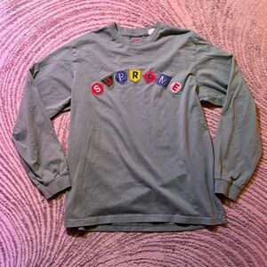 Supreme Sage Green Long Sleeve Tee with Multicolor Letter Patches